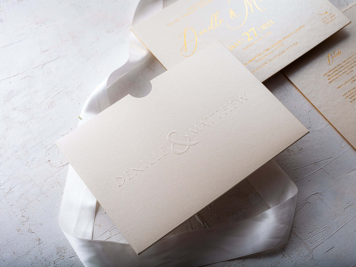 Ivory and Gold Wedding Invitation, Luxury Looking Embossed Invitation Card
