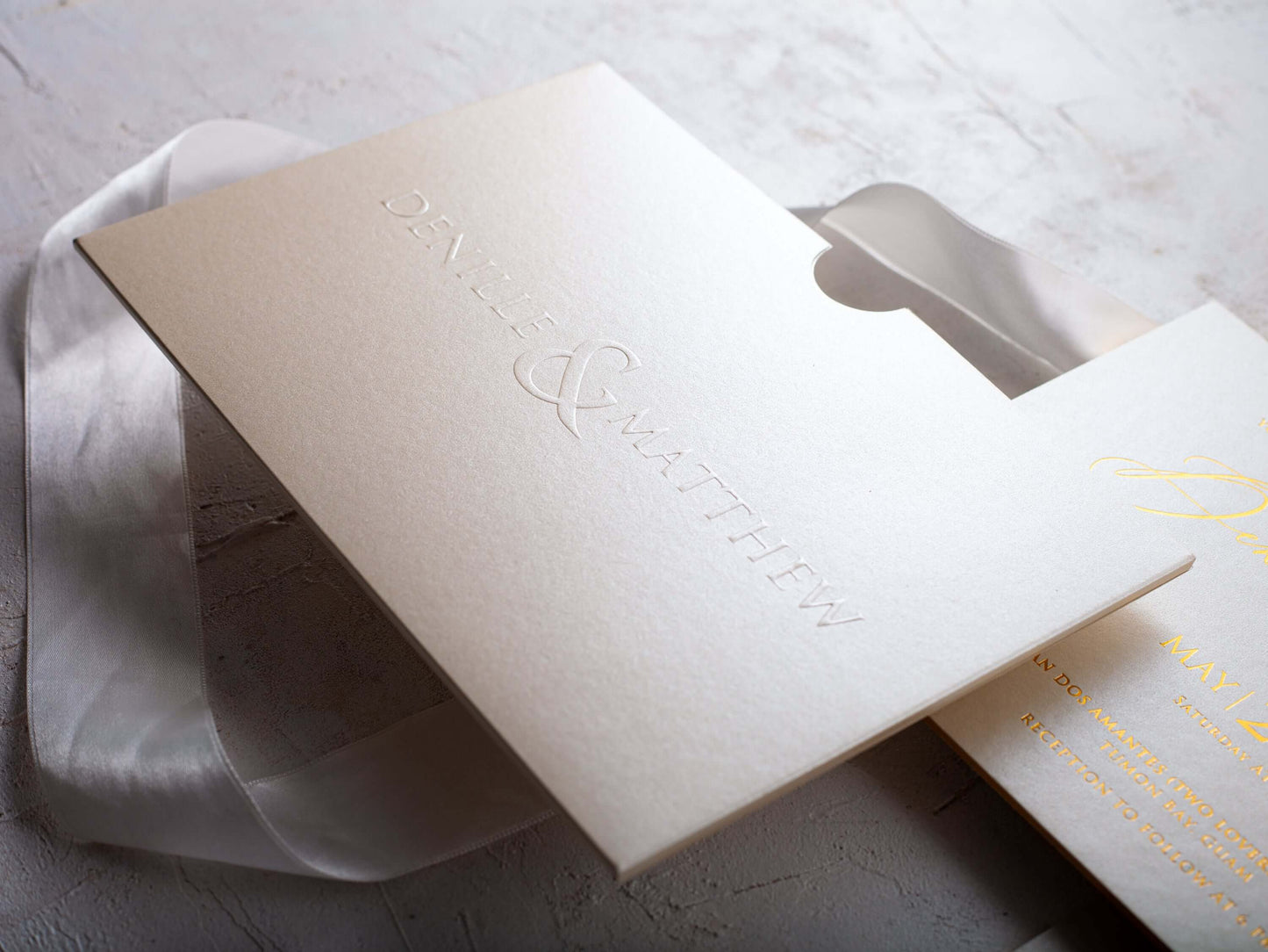 Ivory and Gold Wedding Invitation, Luxury Looking Embossed Invitation Card