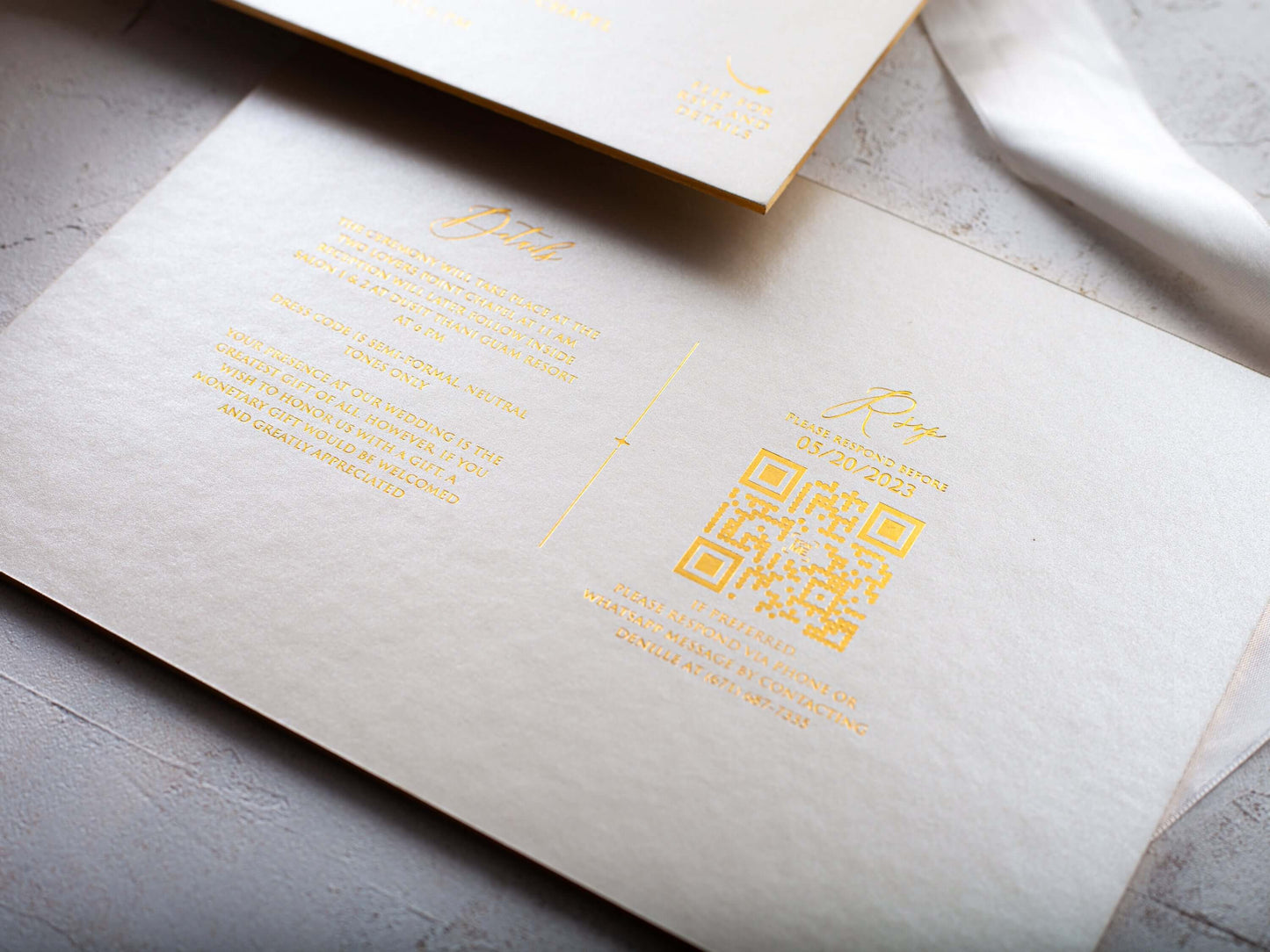 Ivory and Gold Wedding Invitation, Luxury Looking Embossed Invitation Card