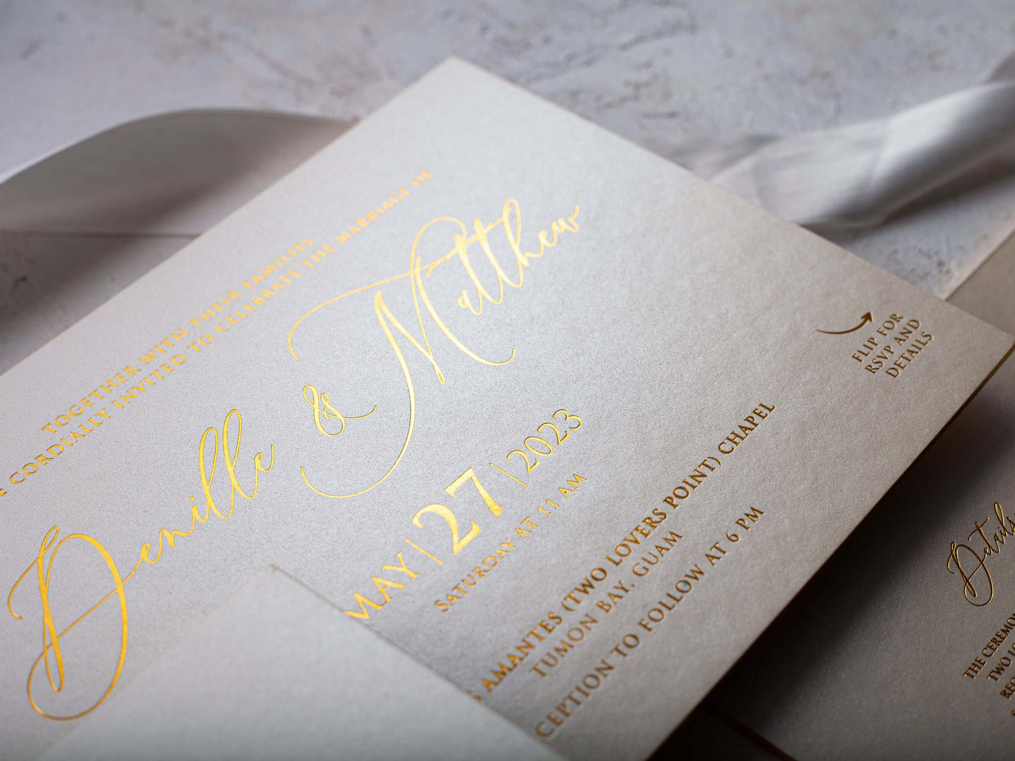 Ivory and Gold Wedding Invitation, Luxury Looking Embossed Invitation Card