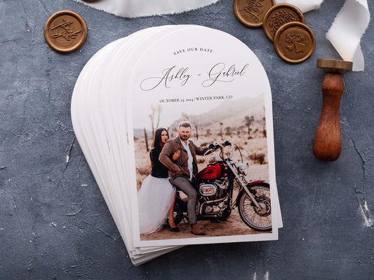 Arch Save the Date Card with Couple Photo