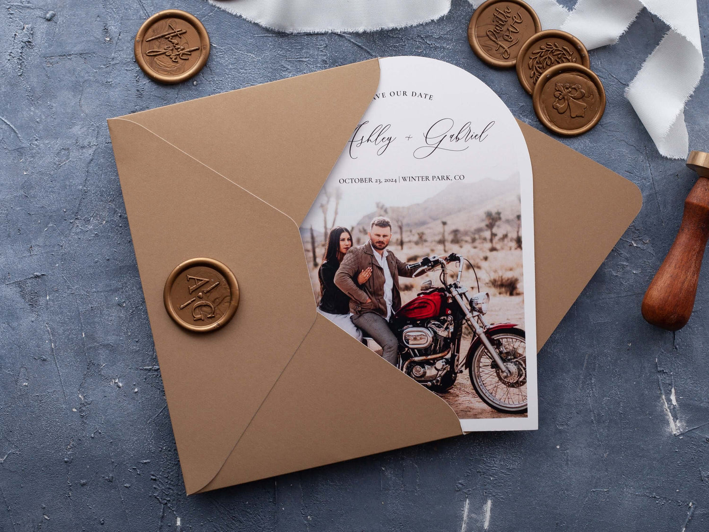Arch Save the Date Card with Couple Photo