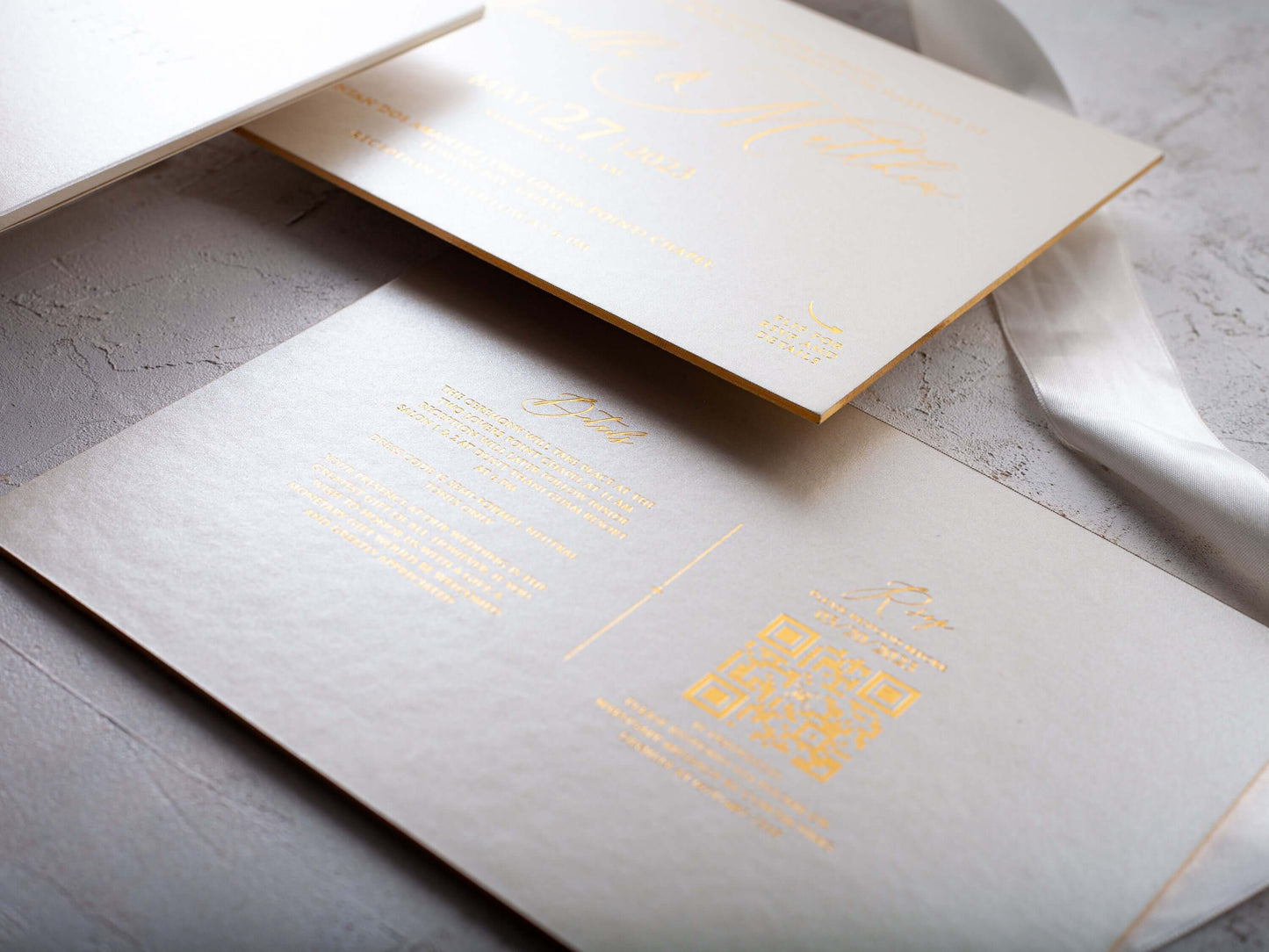 Ivory and Gold Wedding Invitation, Luxury Looking Embossed Invitation Card