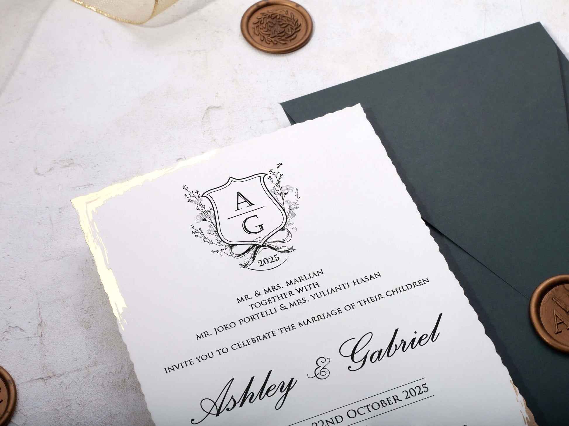 Deckled Edge Wedding Invitation with Wax Seal