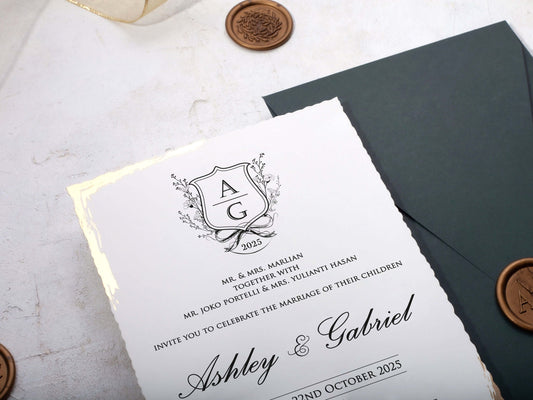 Deckled Edge Wedding Invitation with Wax Seal