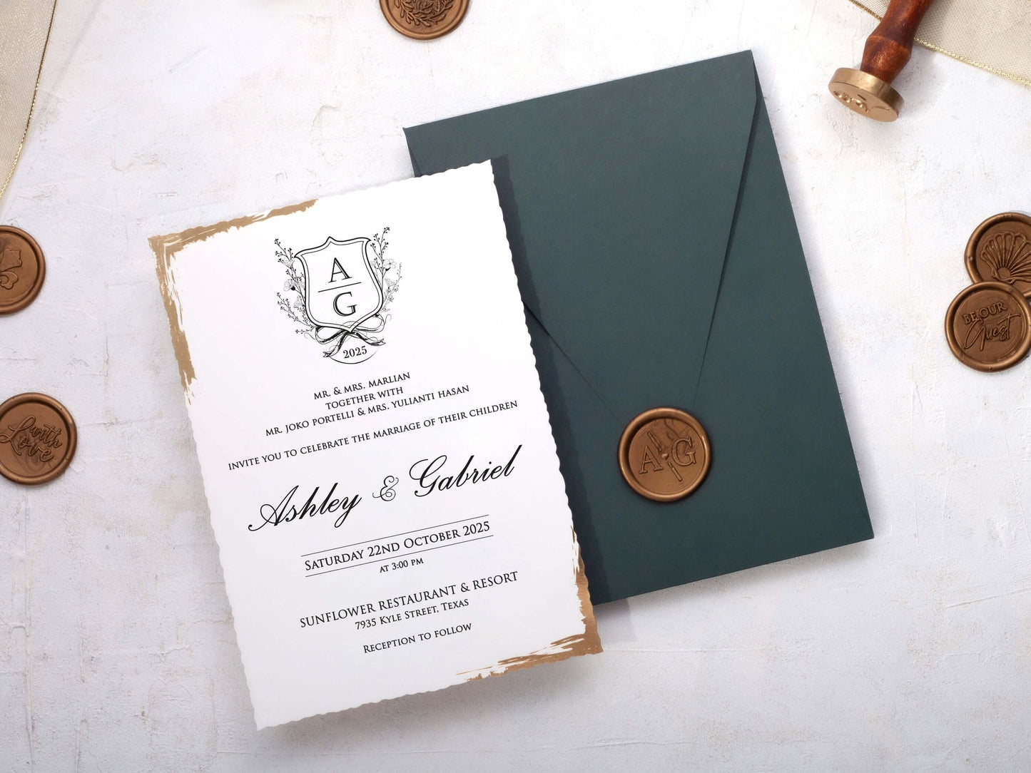Deckled Edge Wedding Invitation with Wax Seal