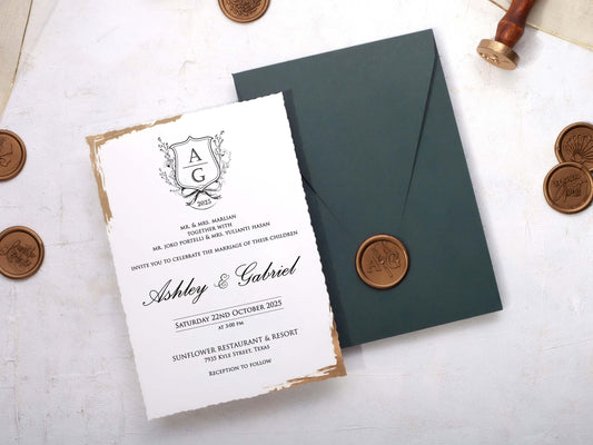 Deckled Edge Wedding Invitation with Wax Seal