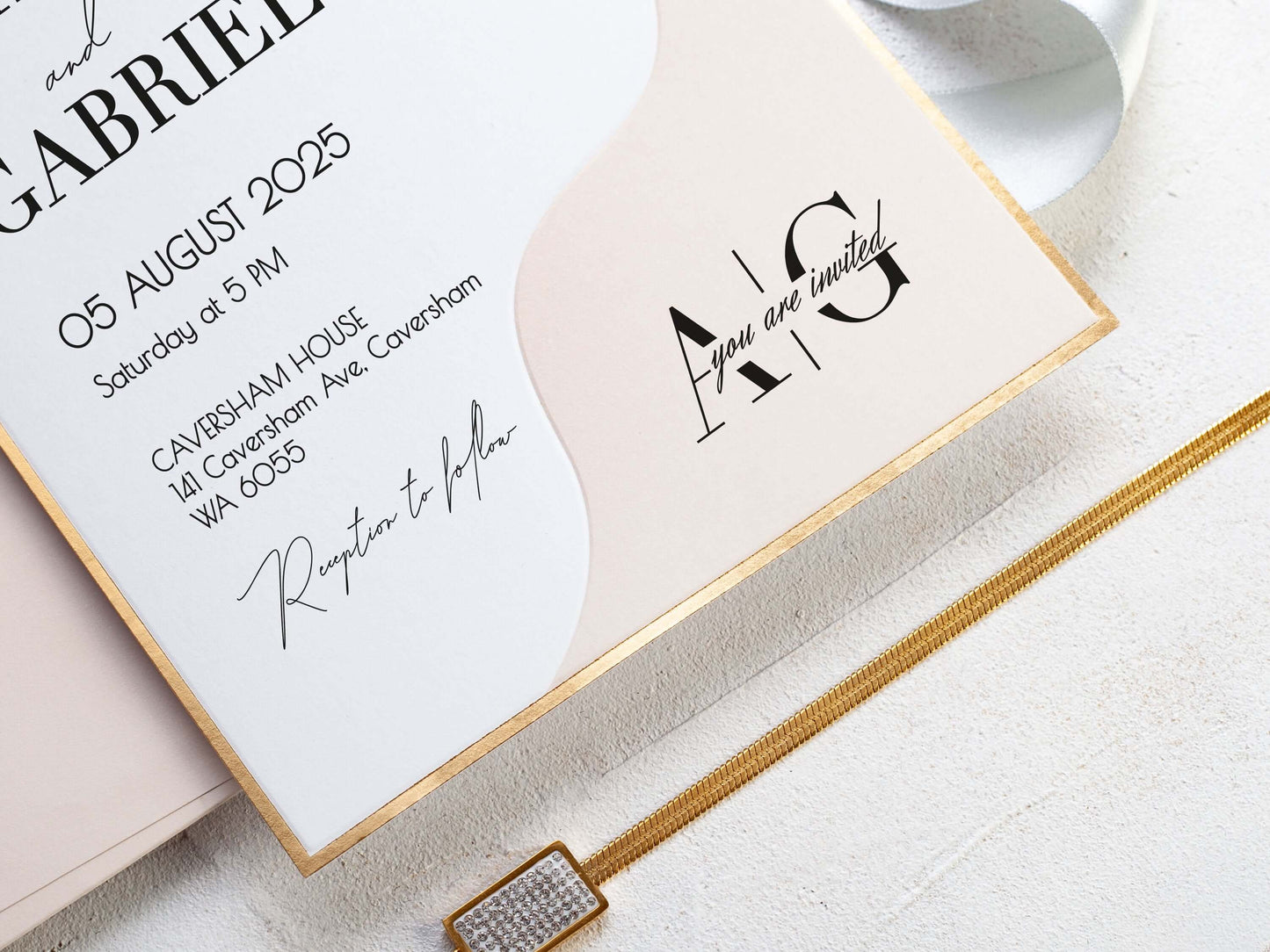 Blush Pink Wedding Invitation with Custom Wax Seal