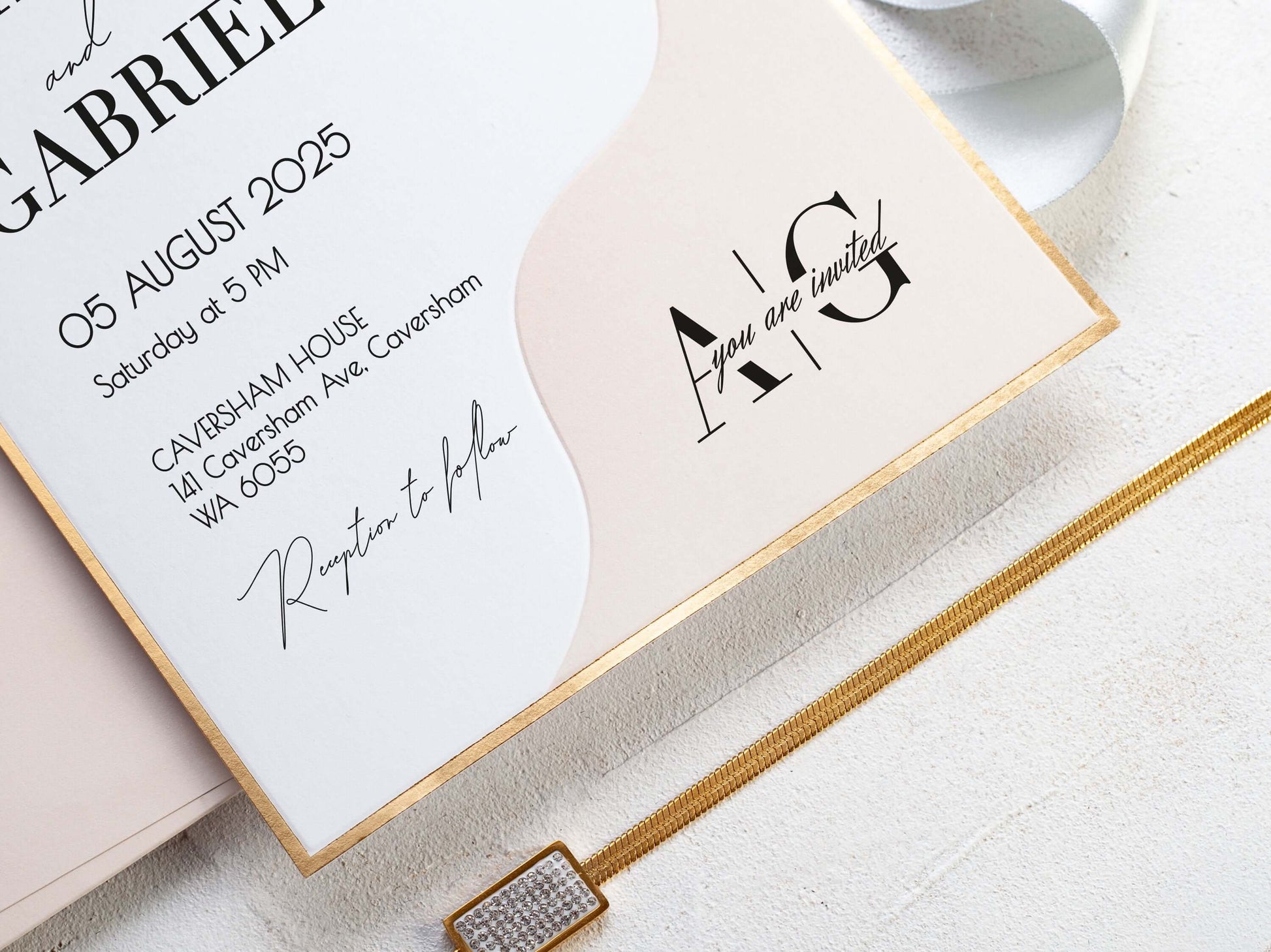 Blush Pink Wedding Invitation with Custom Wax Seal