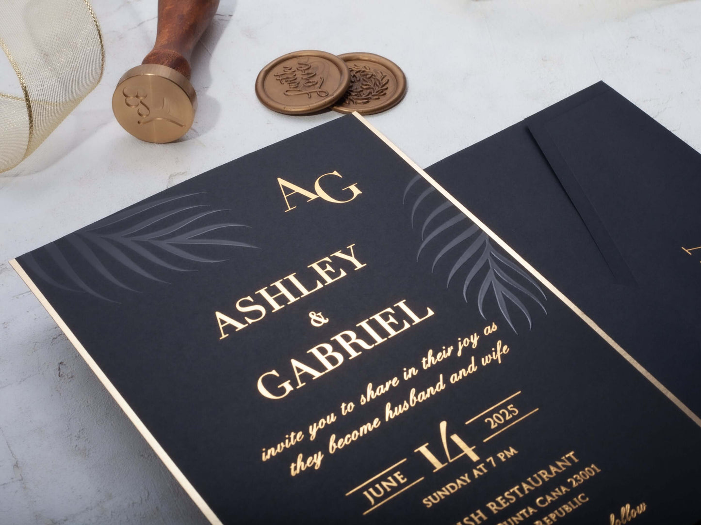 Black Wedding Invitations | Black and Gold Foil Detailed