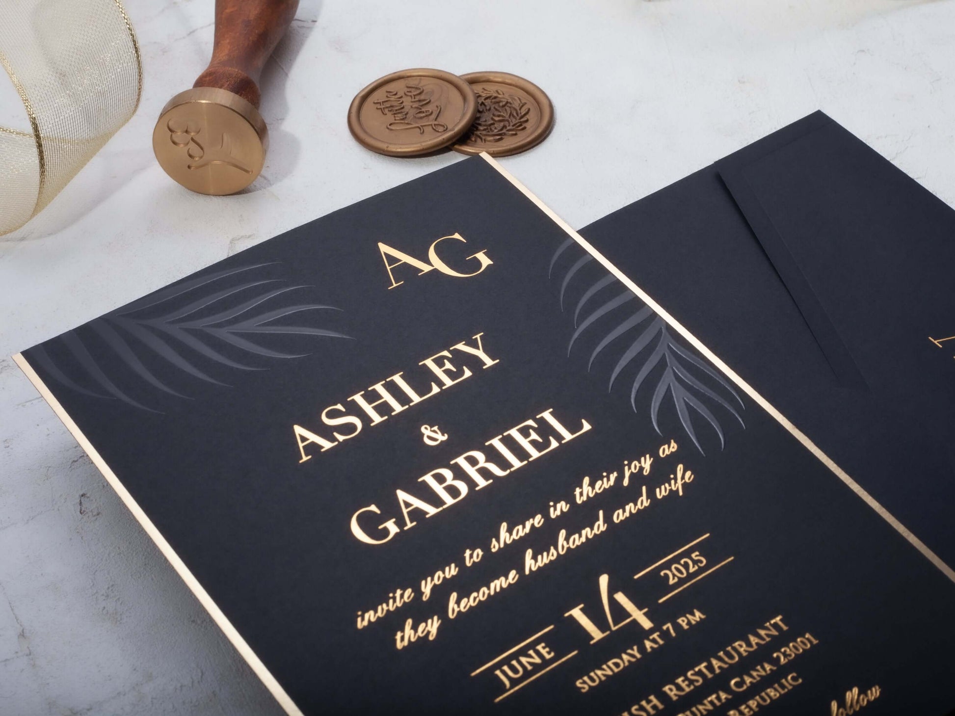 Black Wedding Invitations | Black and Gold Foil Detailed