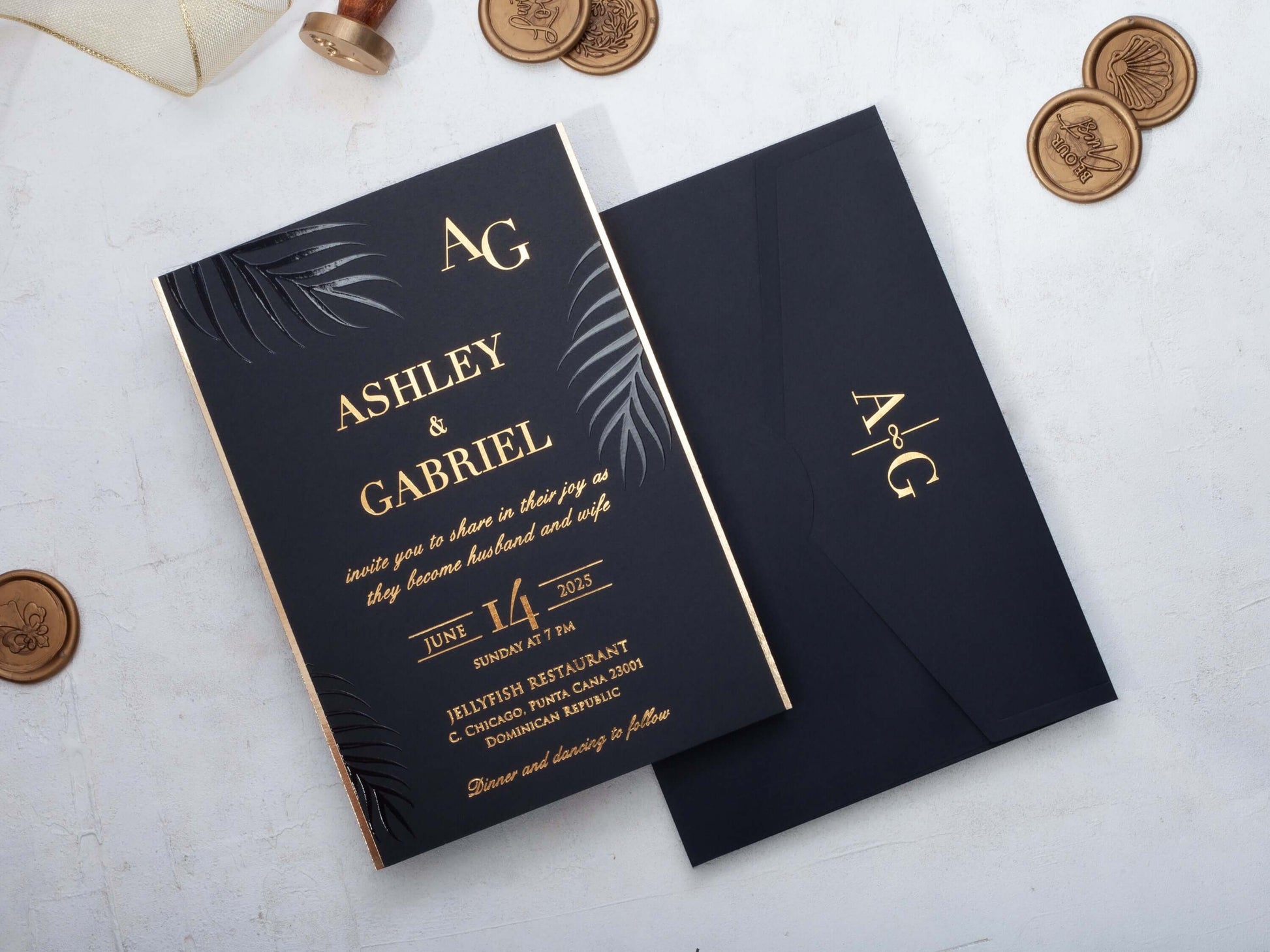Black Wedding Invitations | Black and Gold Foil Detailed