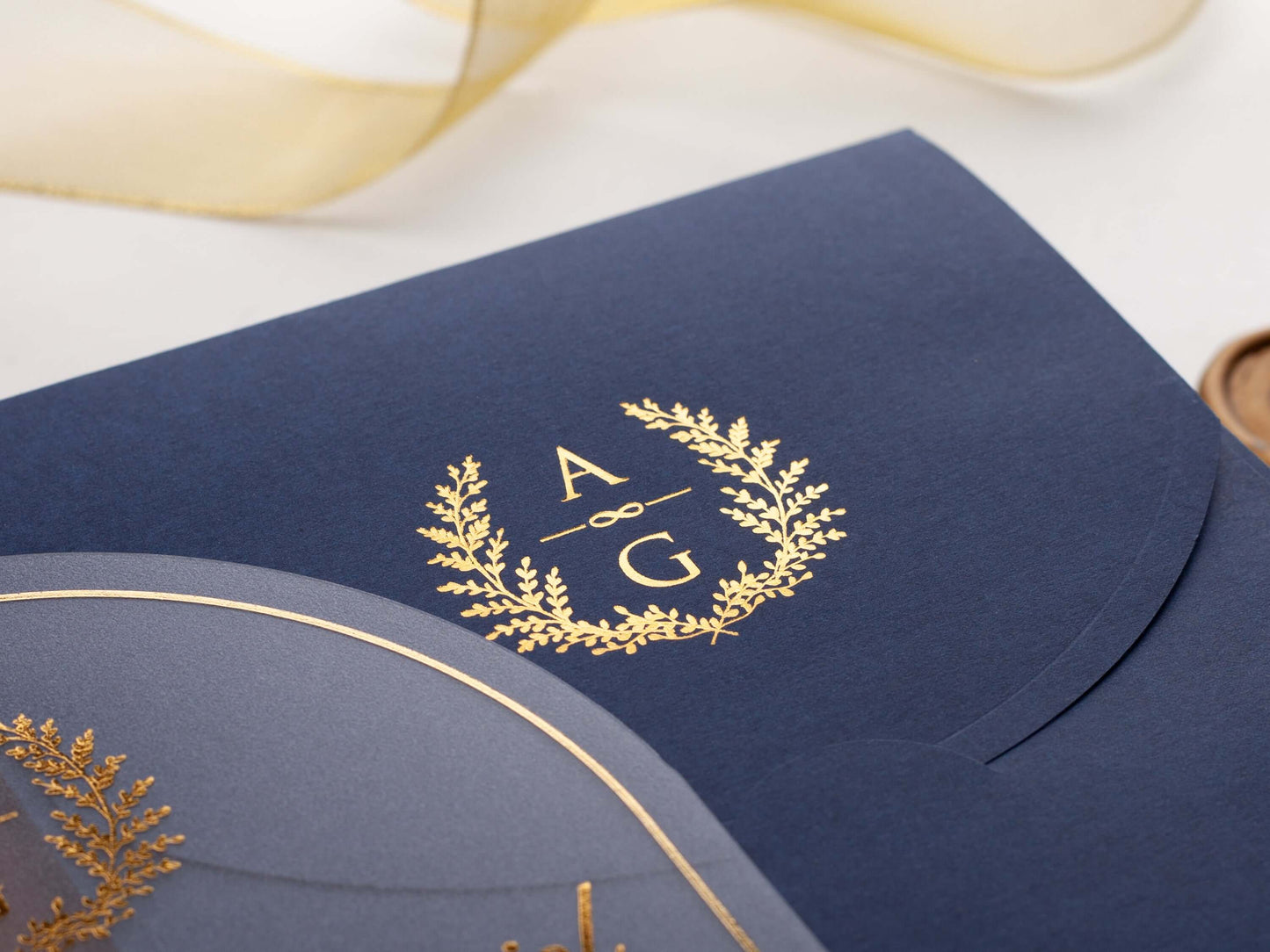 Modern Arch Acrylic Wedding Invitation with Blue Envelope