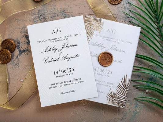 Blind Embossed Wedding Invitation with Palm Leaf Detail