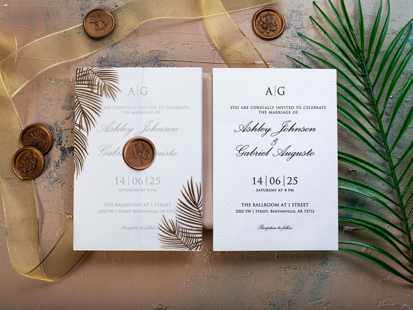 Blind Embossed Palm Leaf Detailed Wedding Invitation