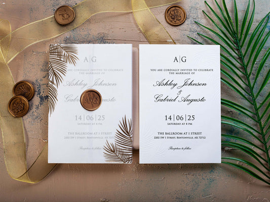 Blind Embossed Wedding Invitation with Palm Leaf Detail