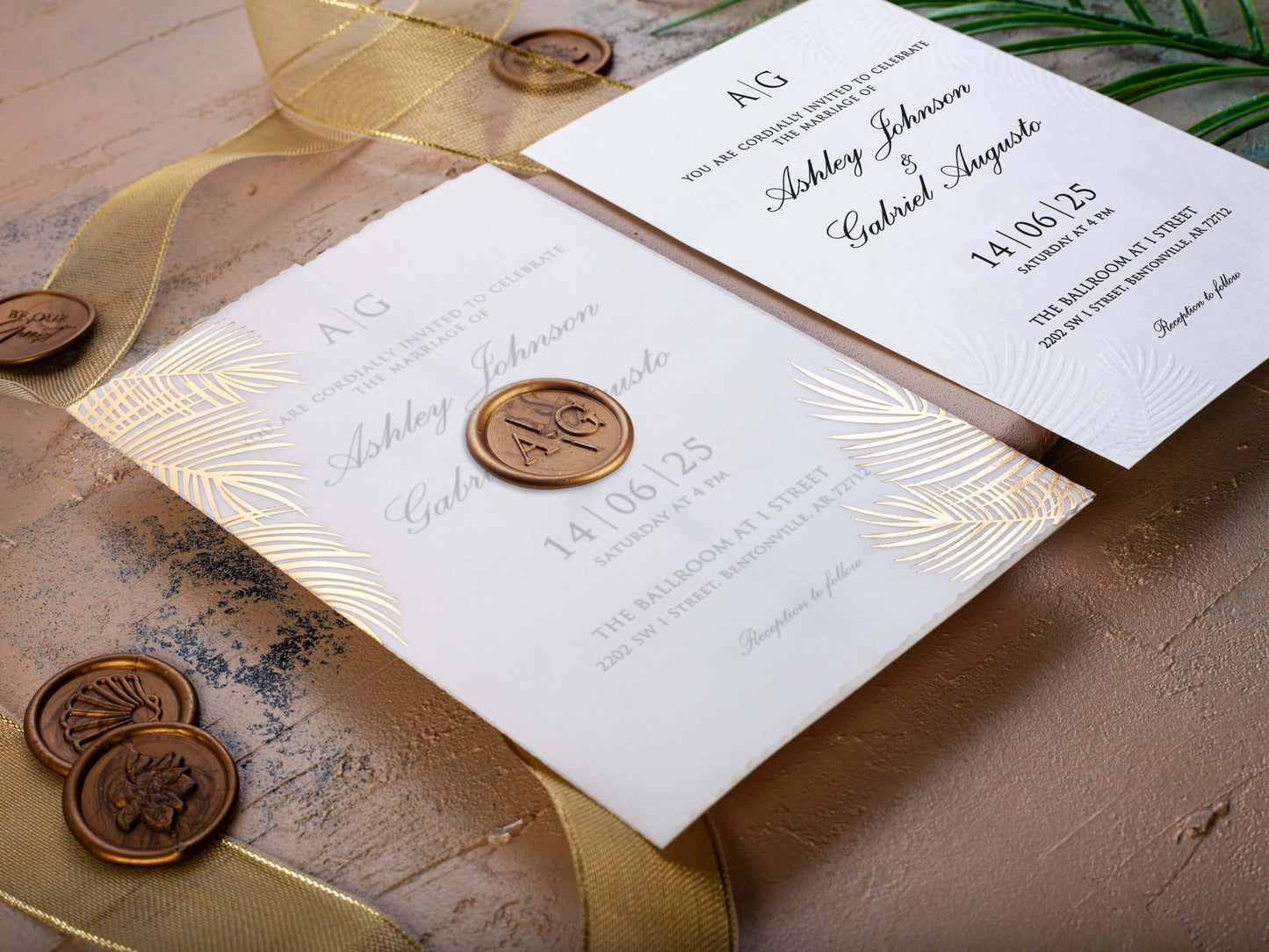 Blind Embossed Palm Leaf Detailed Wedding Invitation
