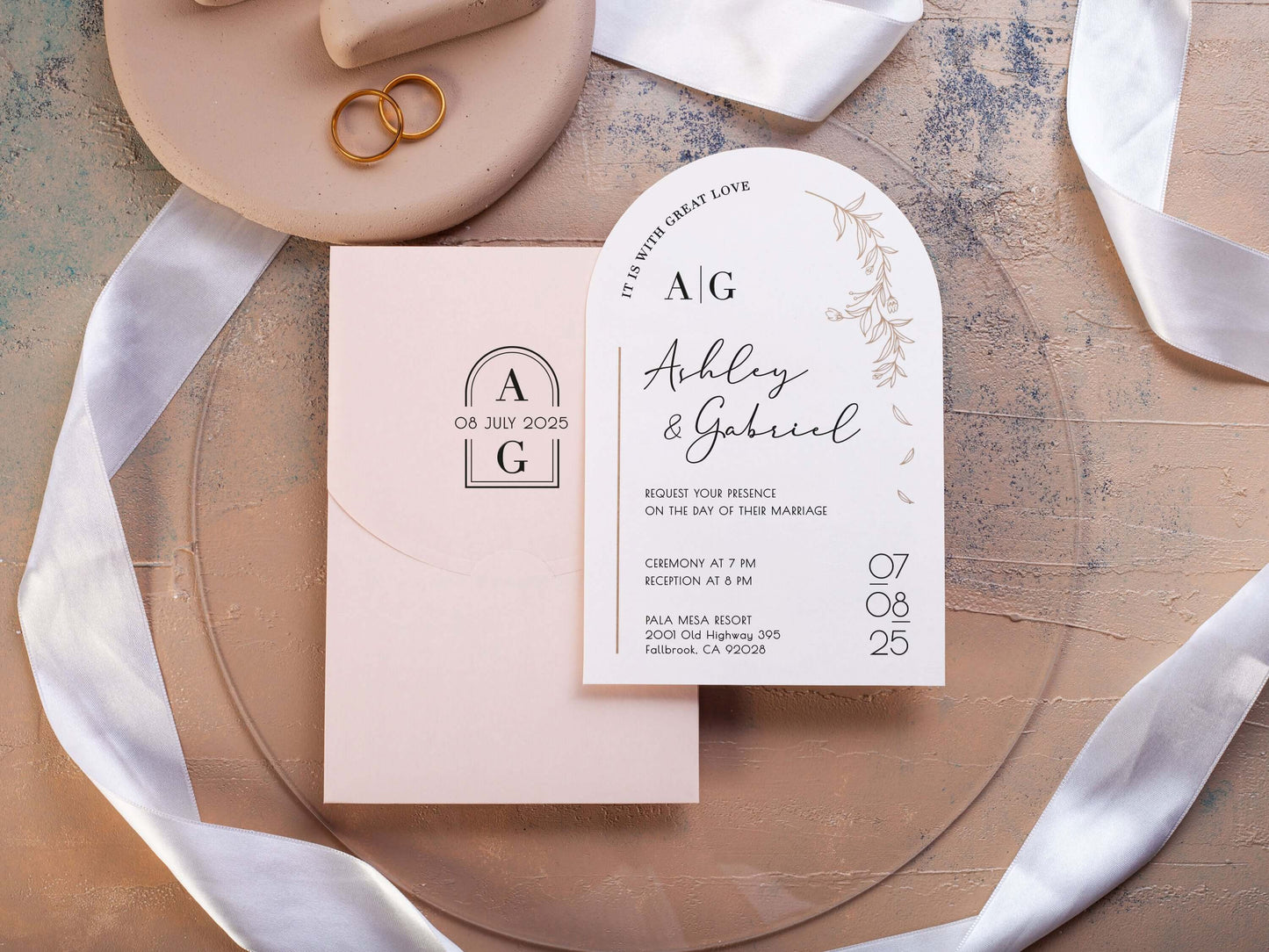 Arch Wedding Invitations with Pink Envelope