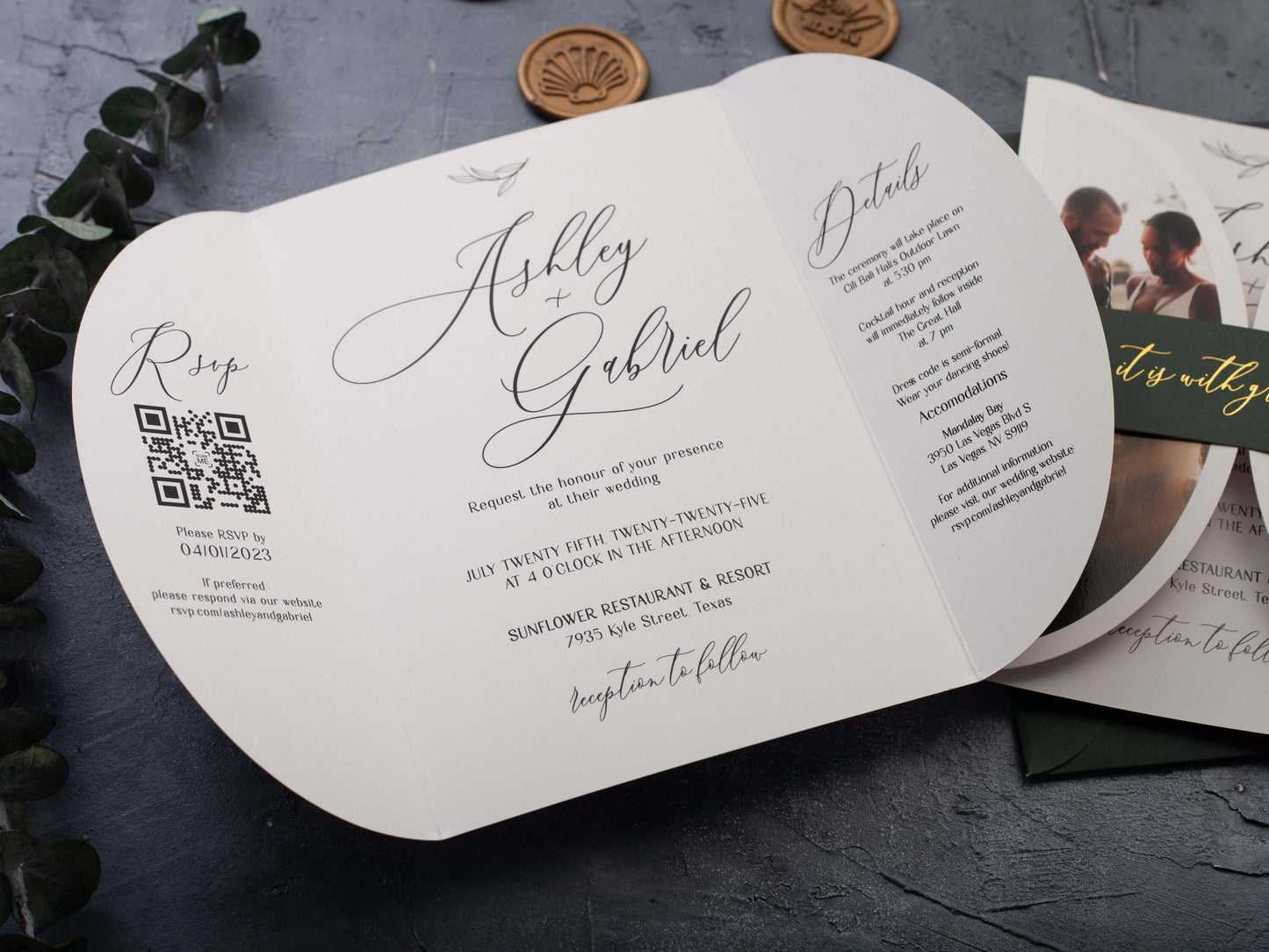 Butterfly Fold Wedding Invitations with Personalized Photo
