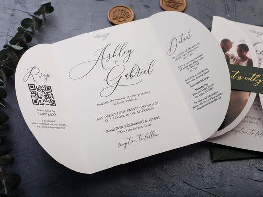 Butterfly Fold Wedding Invitations with Personalized Photo
