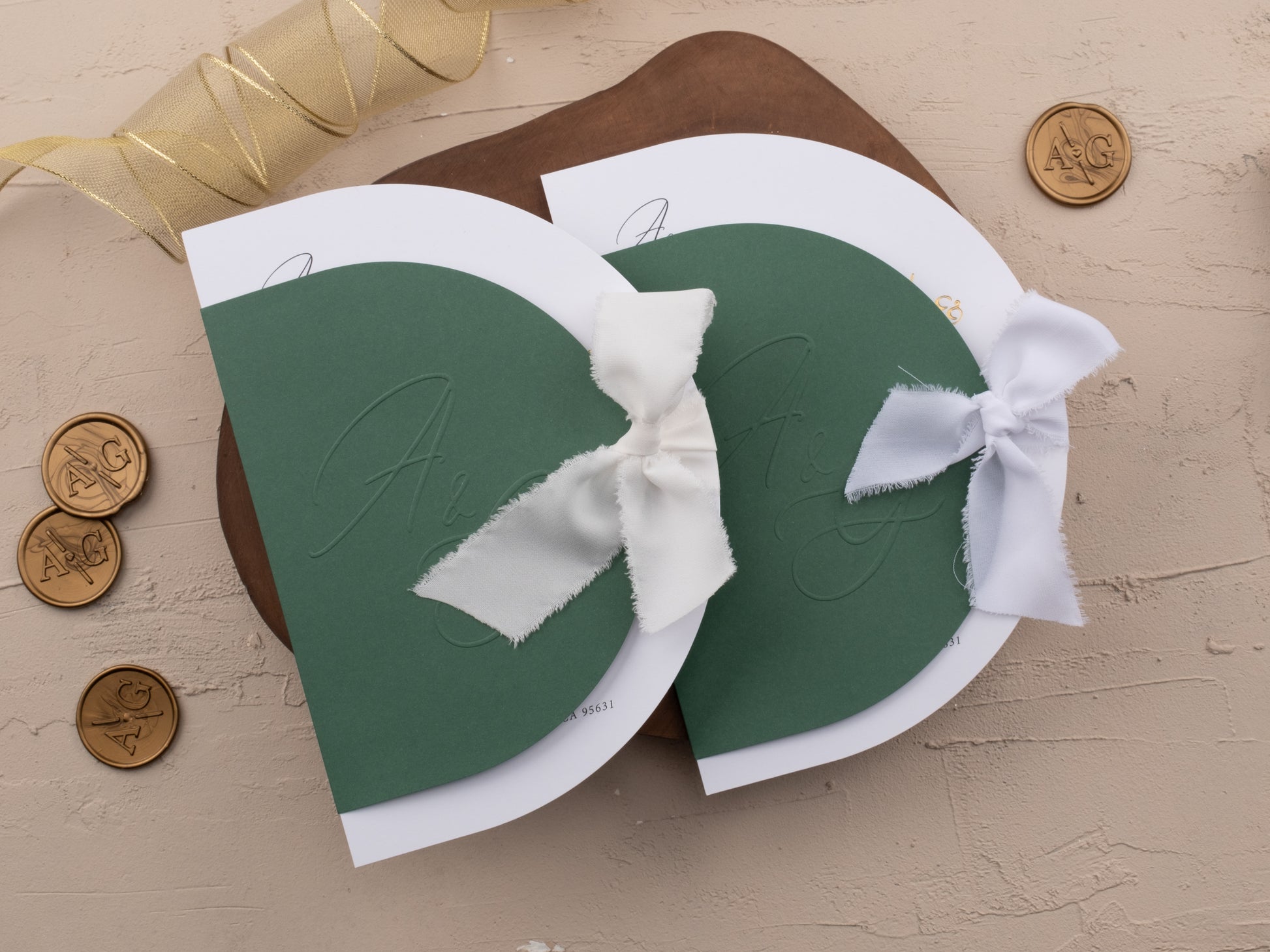 Emerald Green Embossed Cover and White Ribbon