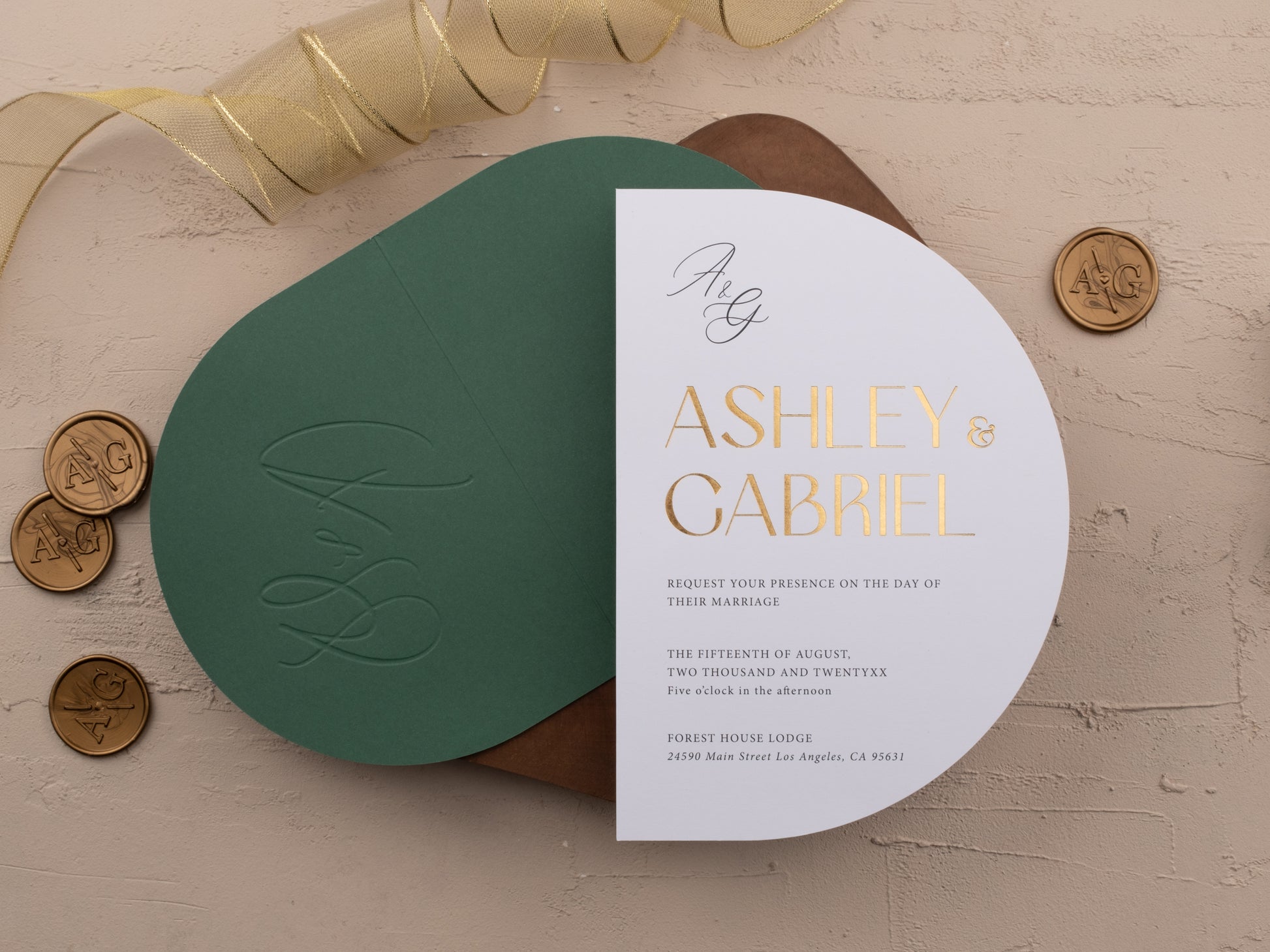 Emerald green wedding invitation with Embossed Cover