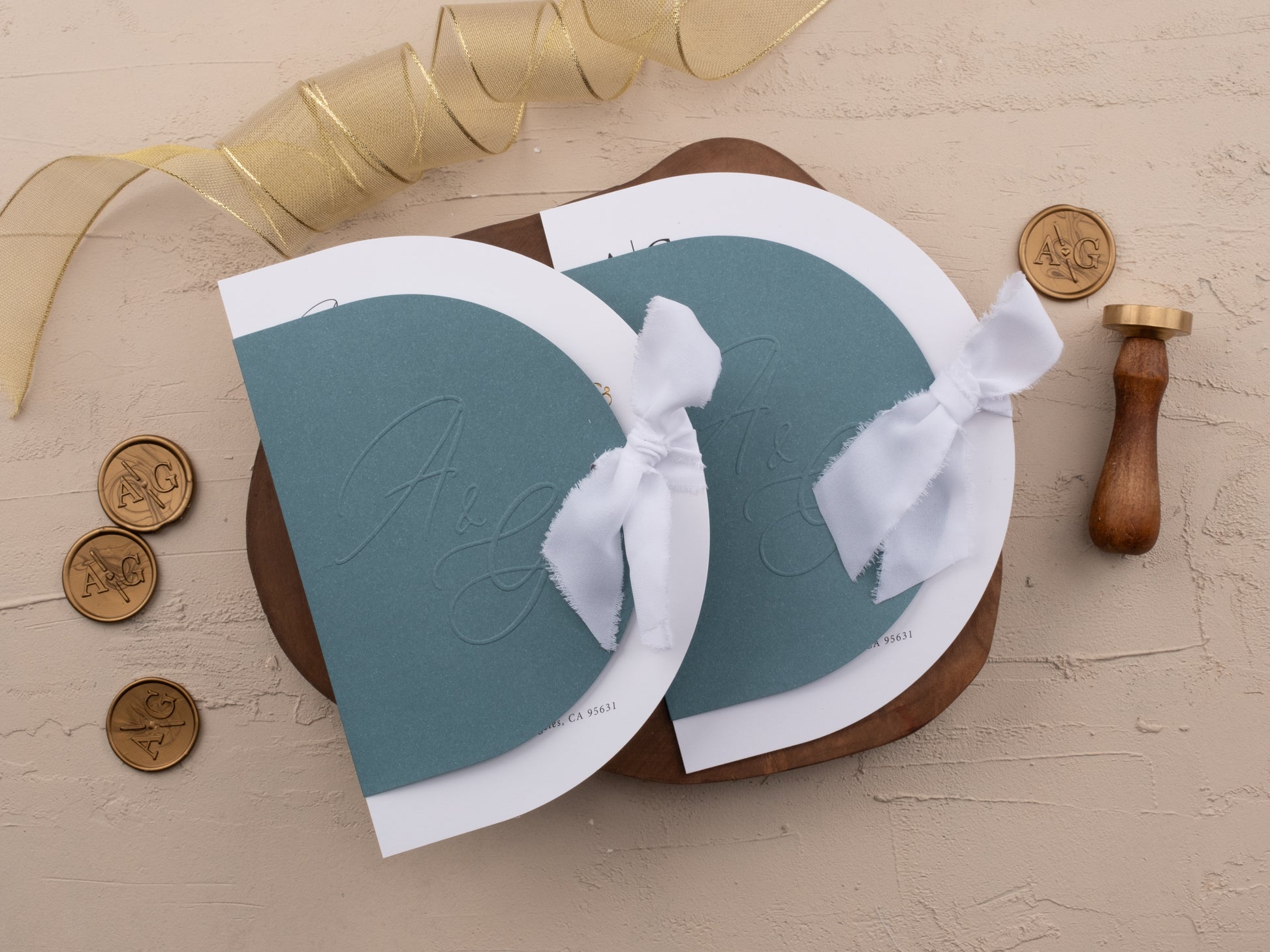 Dusty blue wedding invitation Embossed Cover