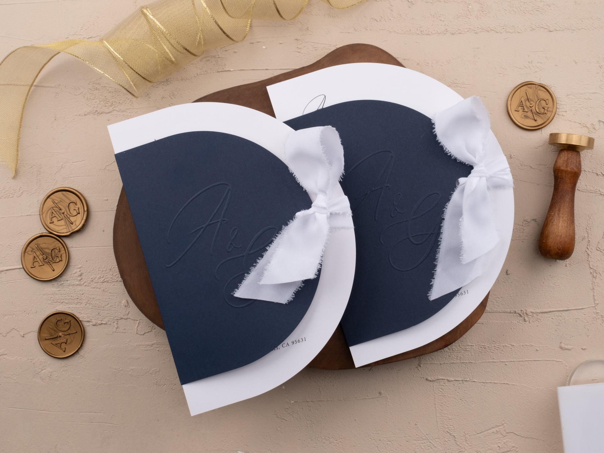 Embossed Navy Blue Cover and White Ribbon