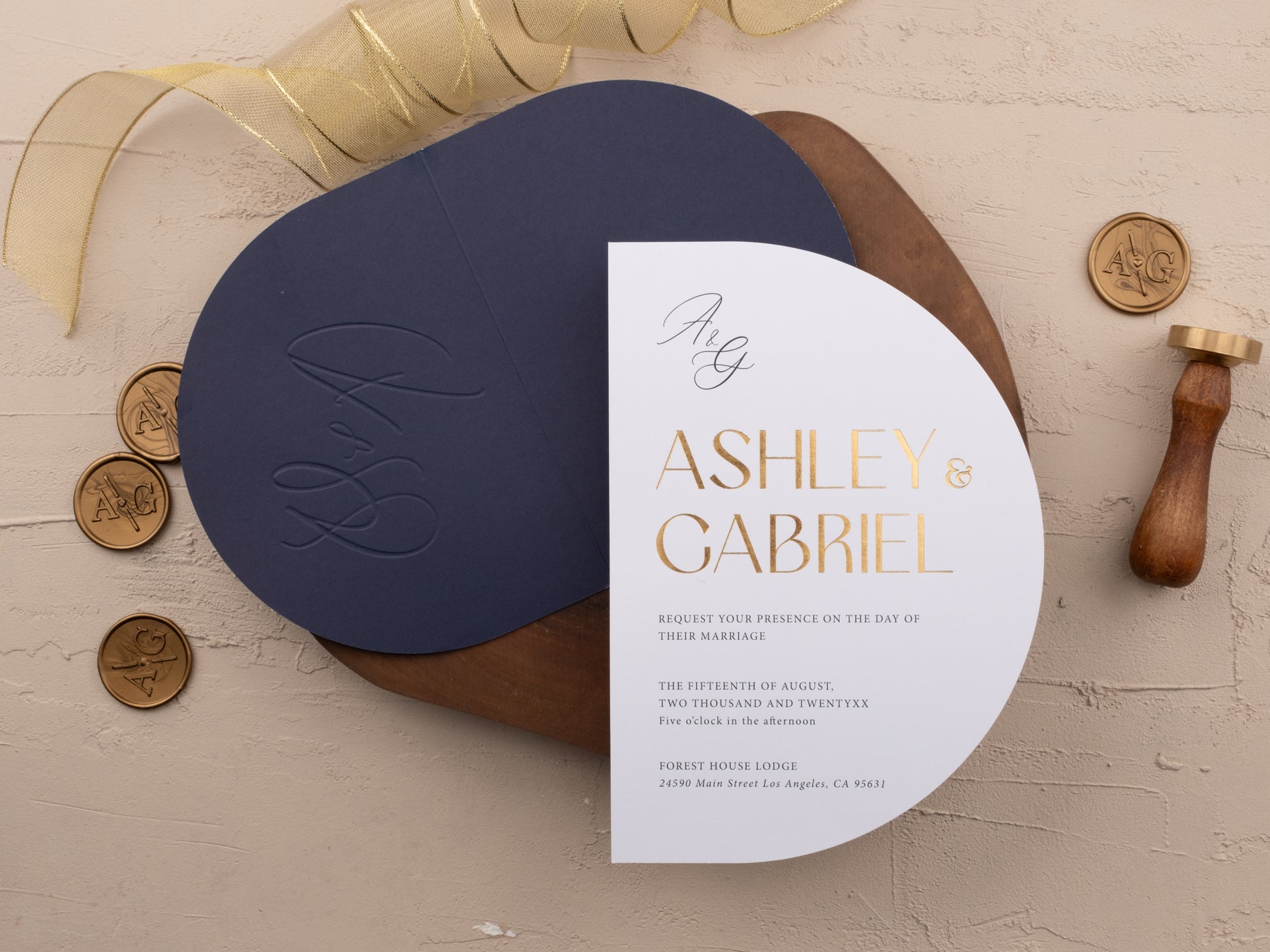 Navy blue wedding invitation with Navy Blue Cover