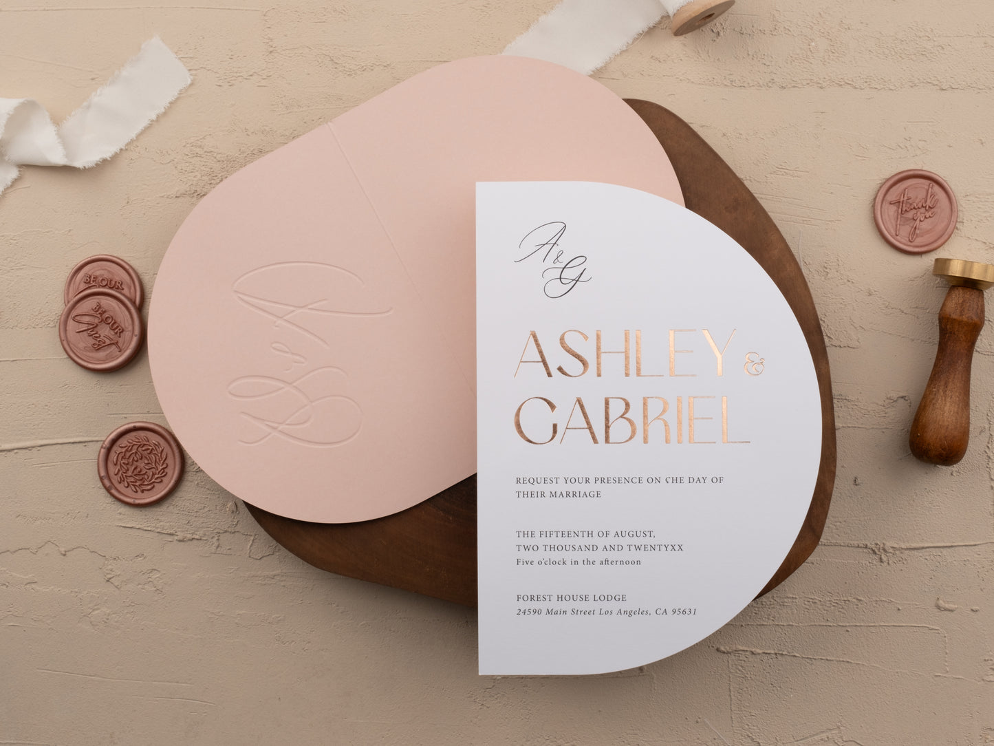 Blush pink wedding invitation