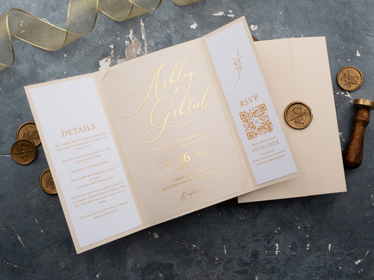 Acrylic Ivory Wedding Invitation with Gold Foil & Wax Seal