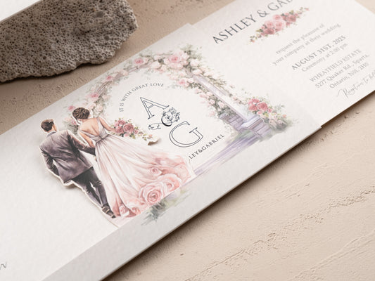 Floral Arch Wedding Invitation Card - Slide Invite