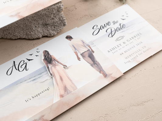 Modern Sliding Wedding Invitation - Beach Design