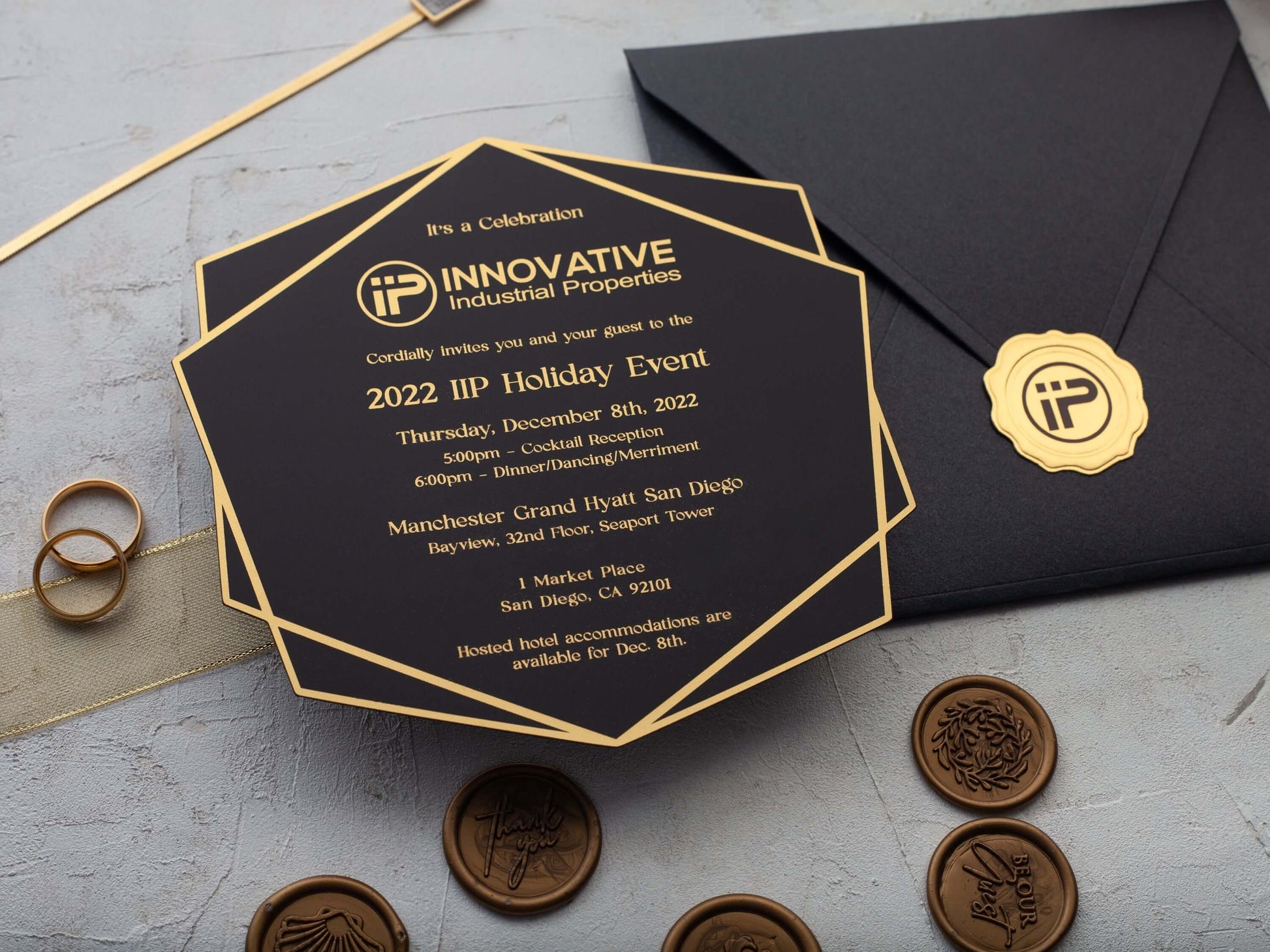 Black and Gold Acrylic Business Invitations