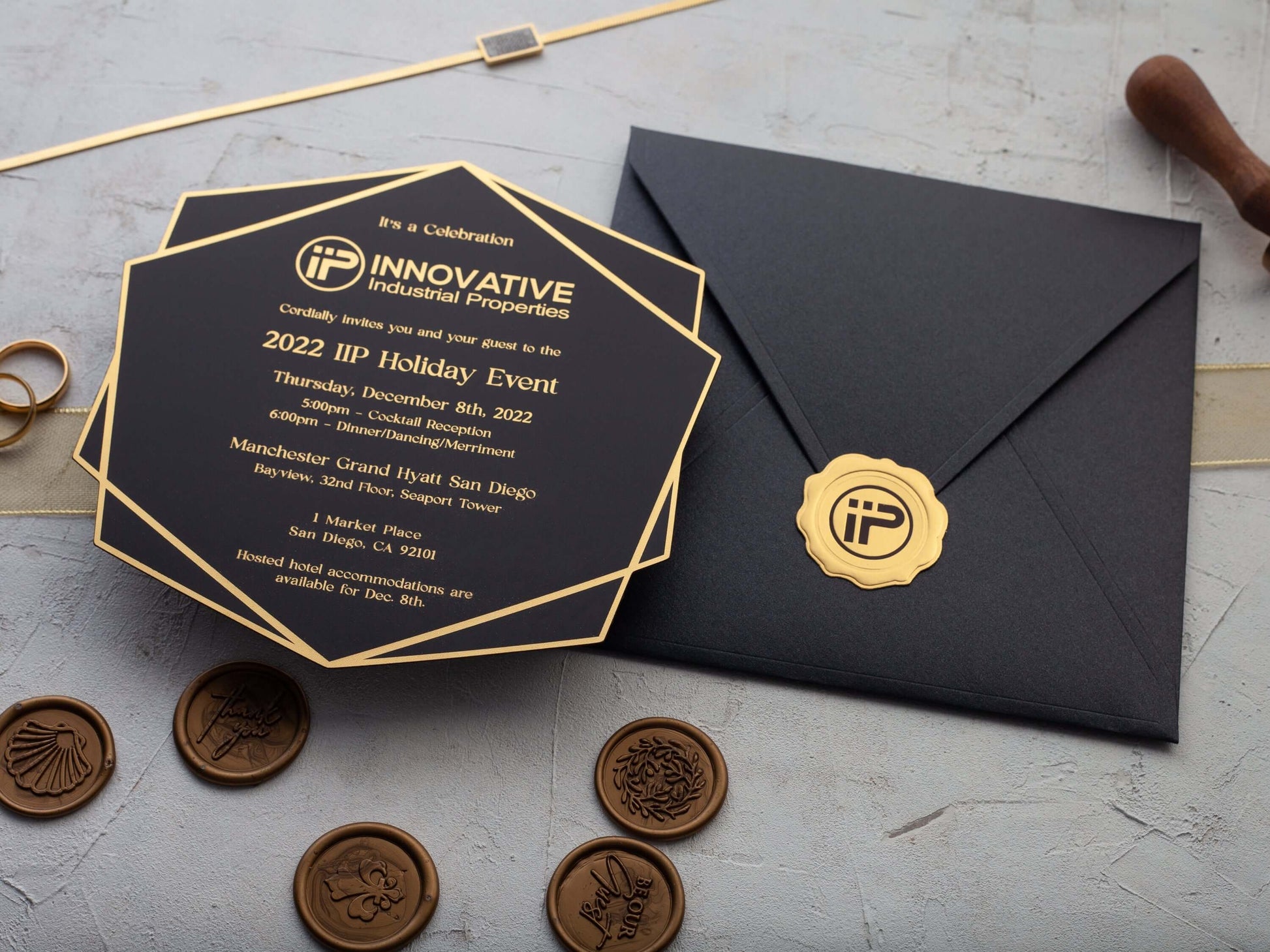 Black and Gold Acrylic Business Invitations