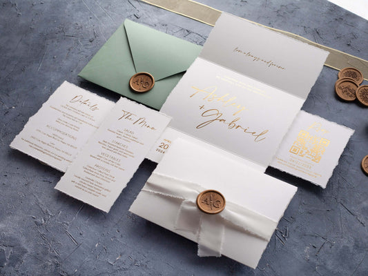 Vertical Deckled Edge Wedding Invitation – Trifold Design