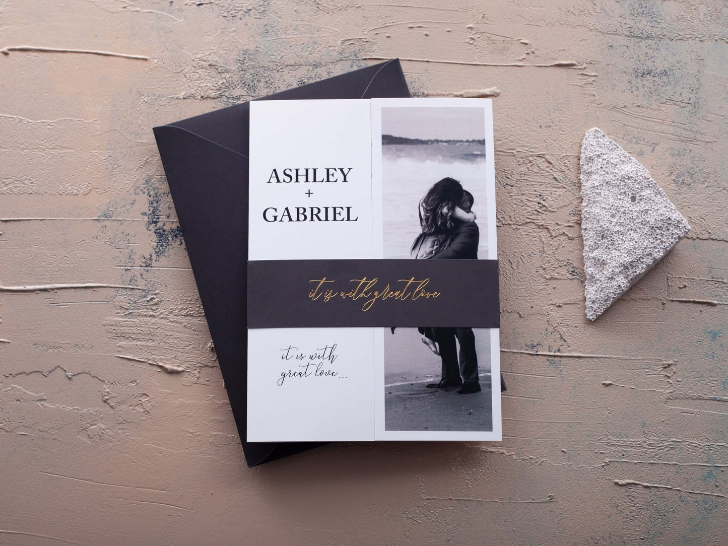 Folded Wedding Invitations with Couple Photo and Rsvp