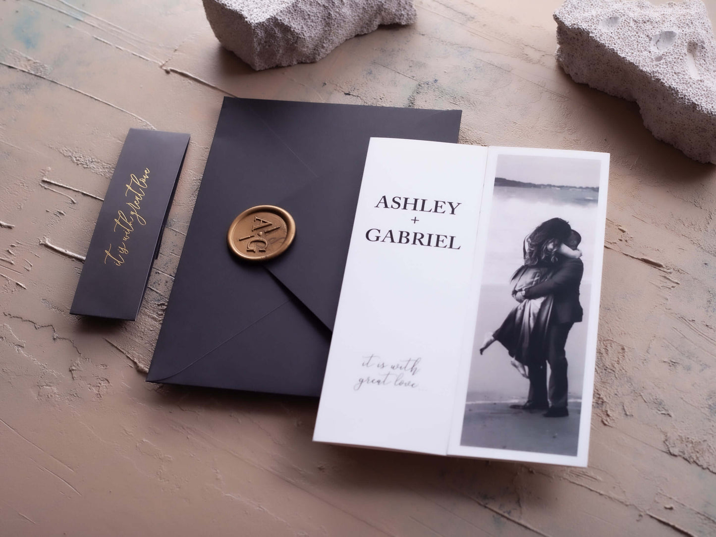 Folded Wedding Invitations with Couple Photo and Rsvp