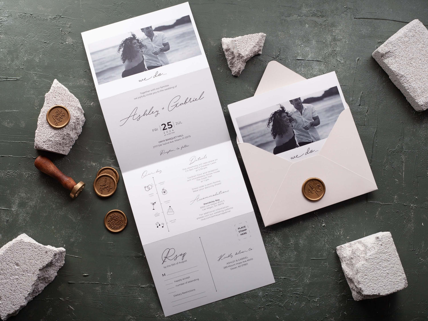 Trifold Wedding Invitation Cards with Photo and Rsvp