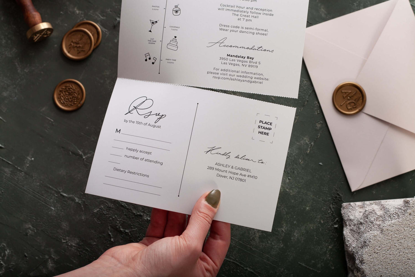 Trifold Wedding Invitation Cards with Photo and Rsvp