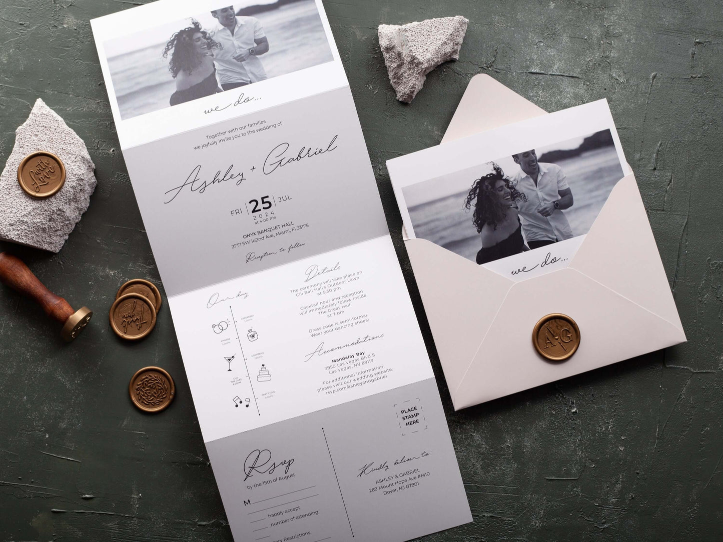 Trifold Wedding Invitation Cards with Photo and Rsvp