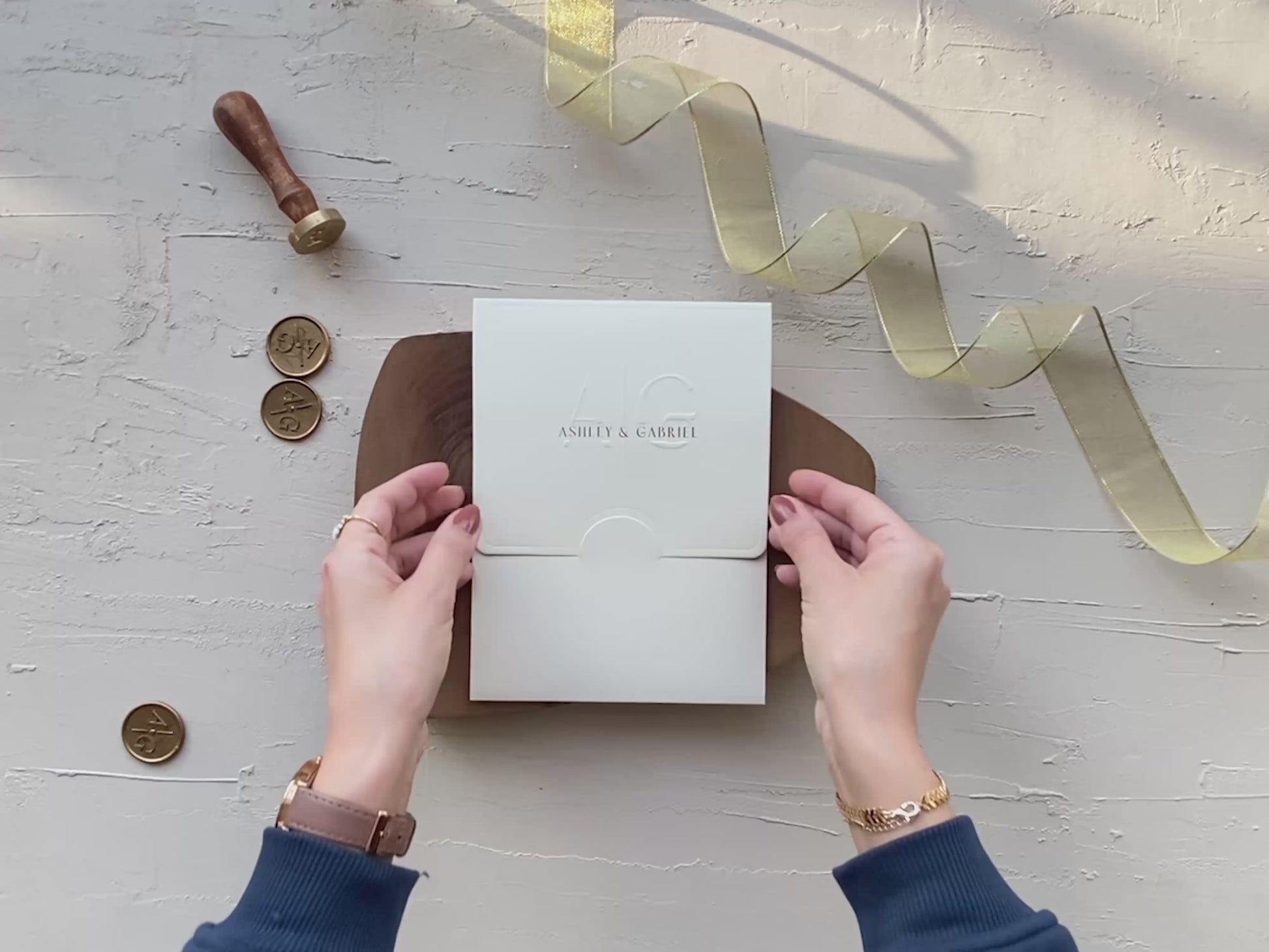 Complete ivory wedding stationery suite with optional cards video