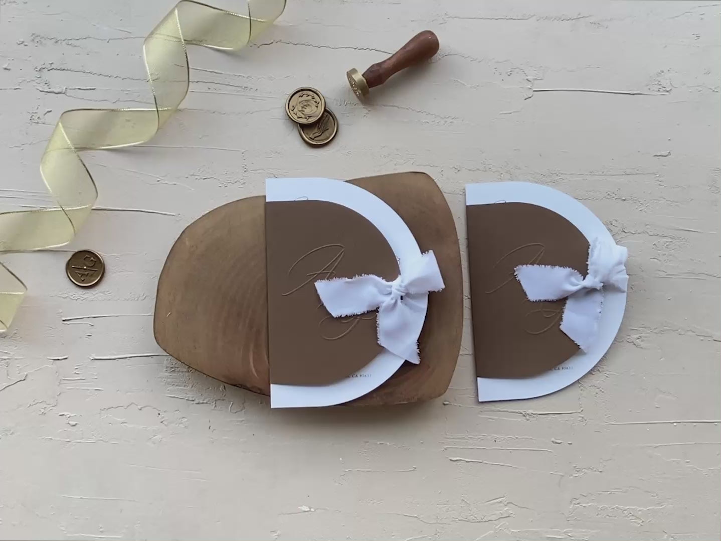 Modern brown wedding invitation with gold foil arch design Set