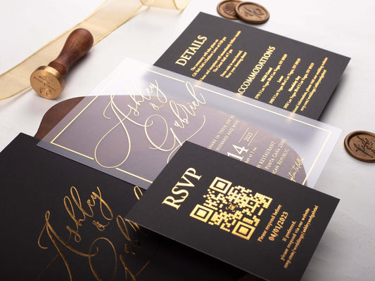 Acrylic Wedding Invitation with Black Sleeve Envelope