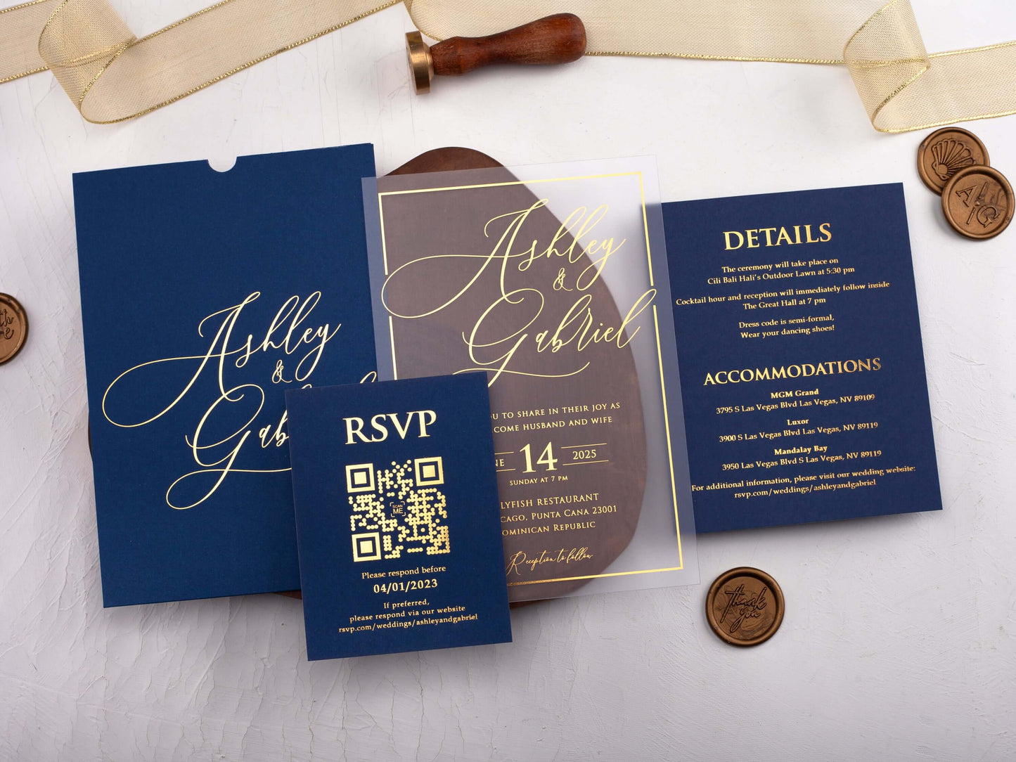 Navy Blue Acrylic Wedding Invitation