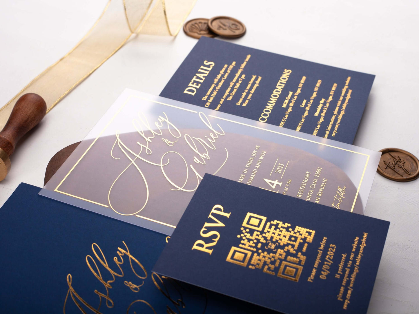Navy Blue Acrylic Wedding Invitation