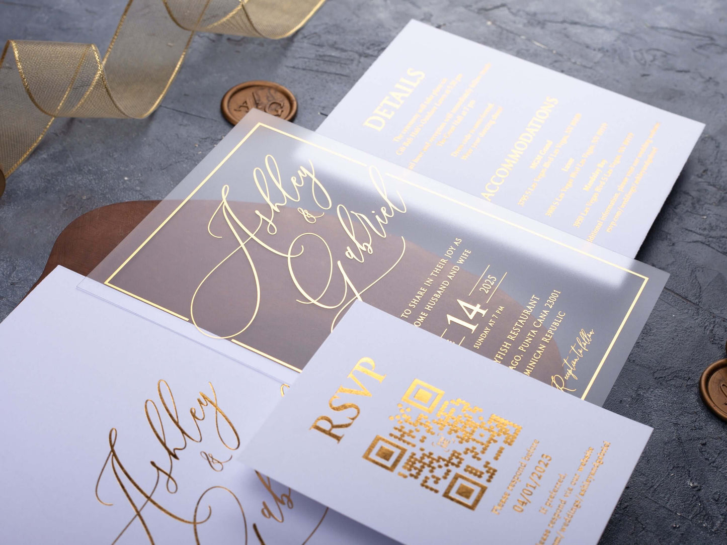 White Sleeve Envelope | Gold Foil Printed Acrylic Wedding Card
