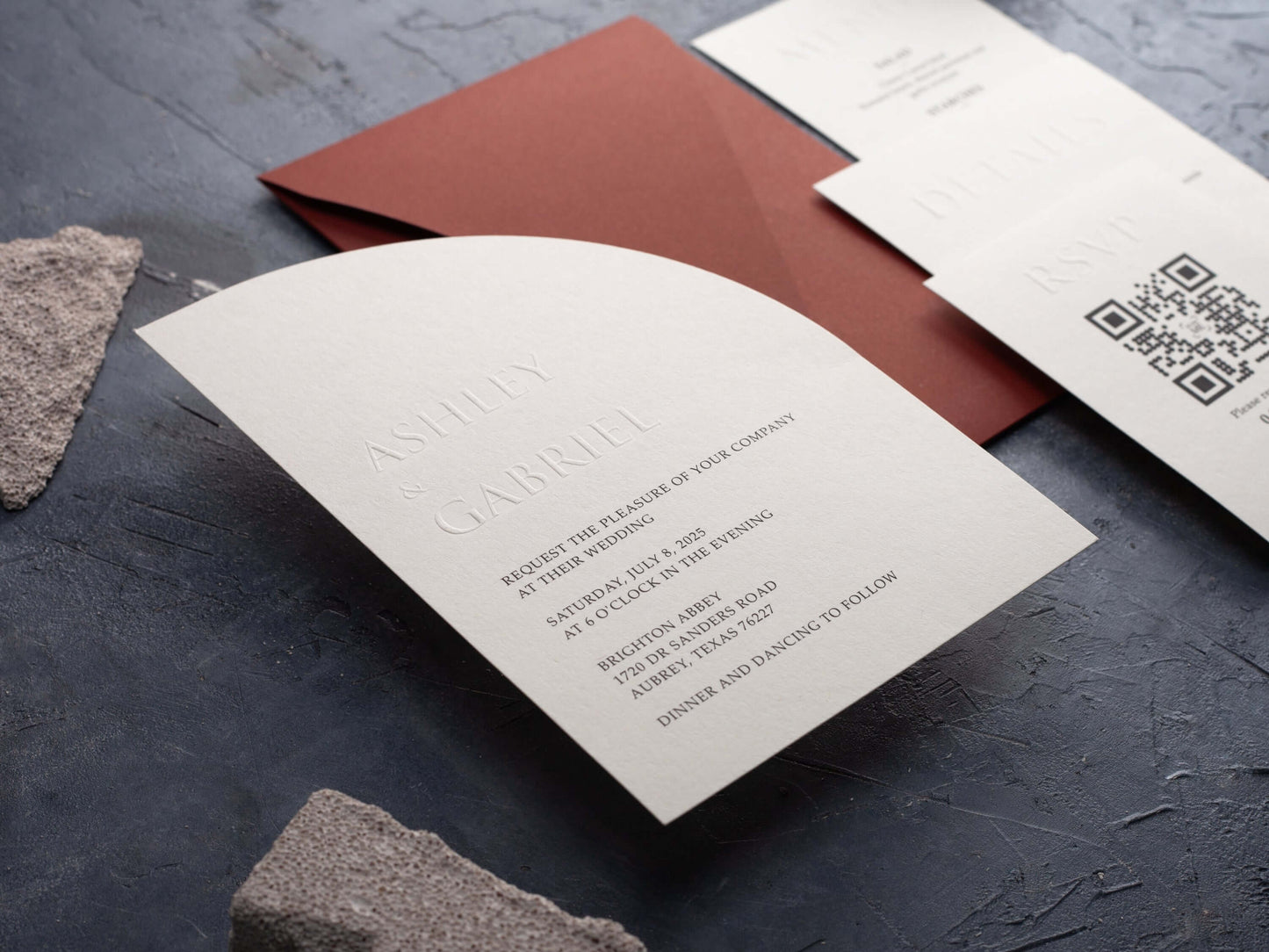 Modern Blind Emboss Wedding Invitation - Custom Design