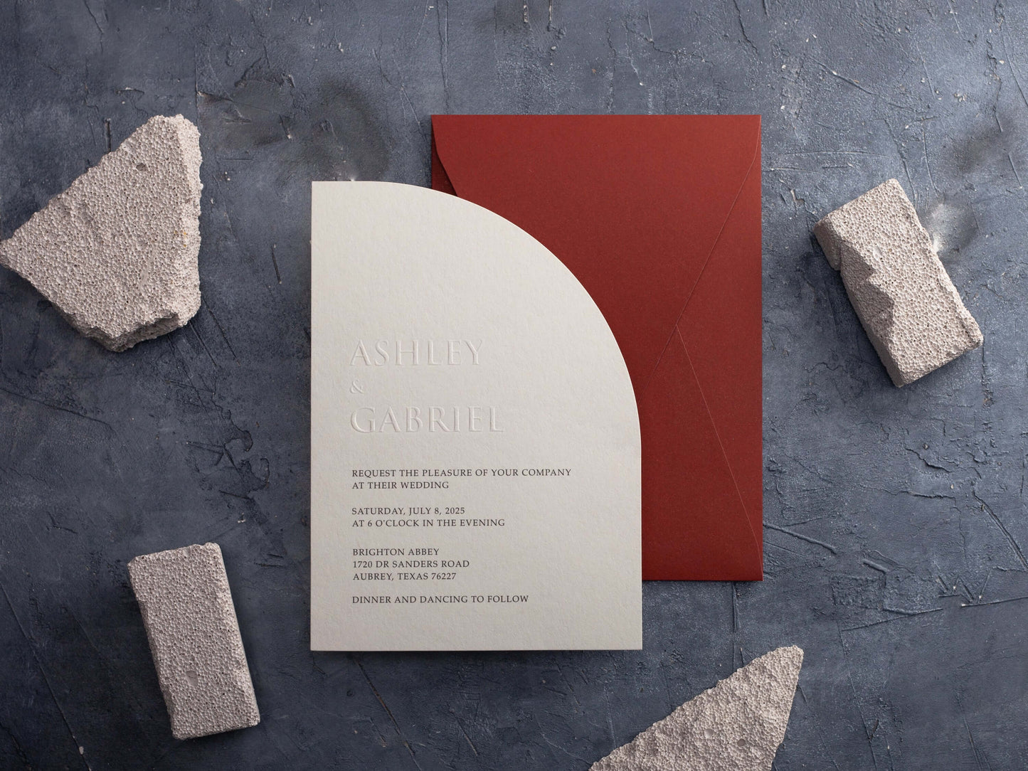Modern Blind Emboss Wedding Invitation - Custom Design