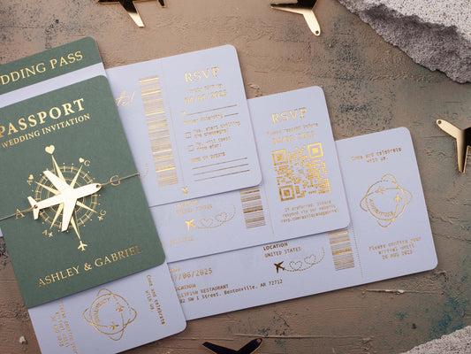 Sage Green Passport Wedding Invitations